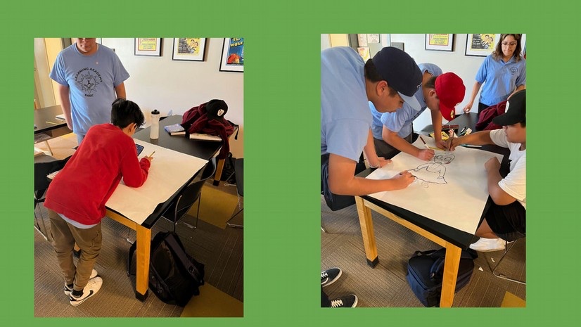 Two side-by-side photos of Learning Academy students working at classroom tables