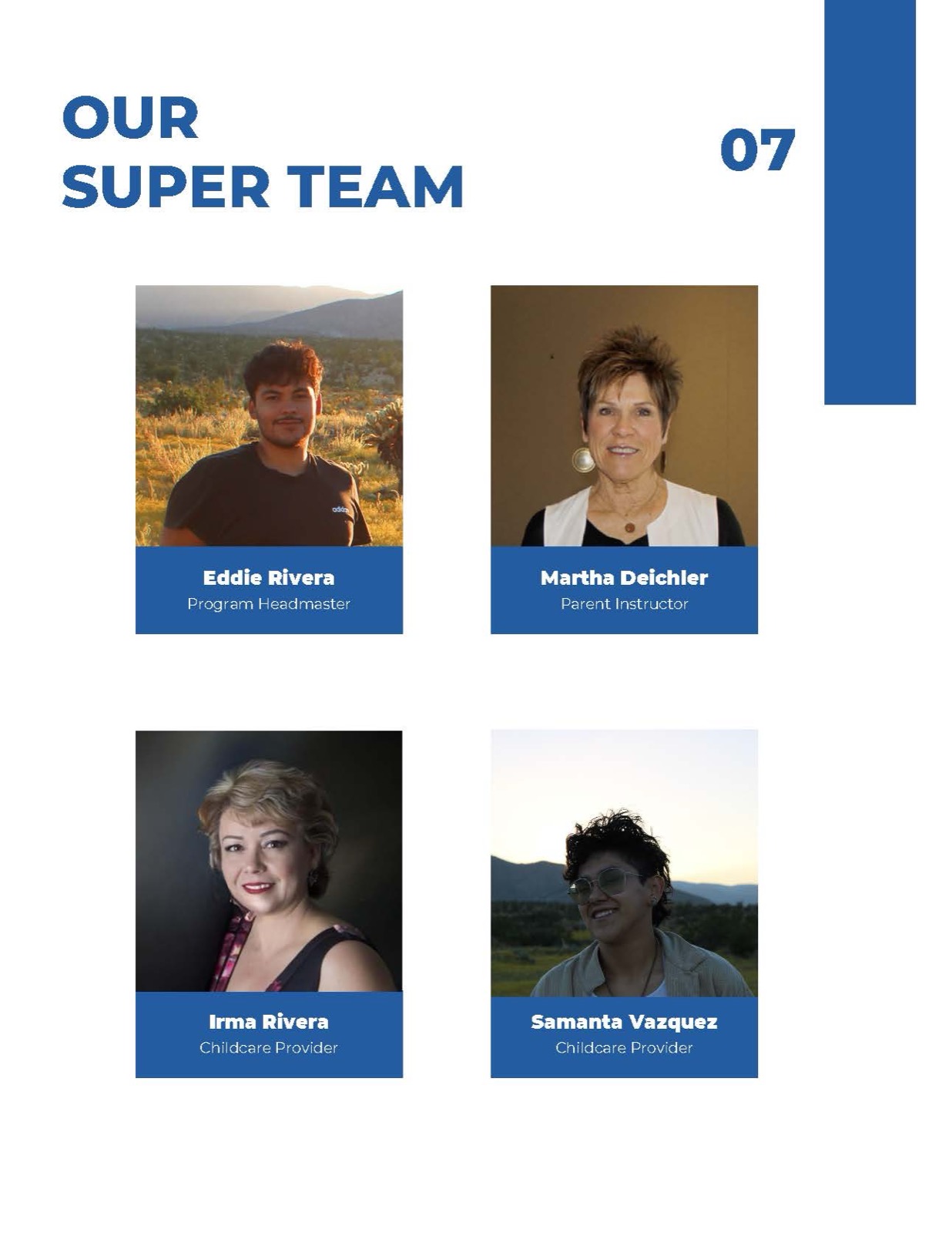 The Our Super Team page of the LFLP impact report, with portraits of Eddie Rivera, Martha Deichler, Irma Rivera and Samanta Vazquez